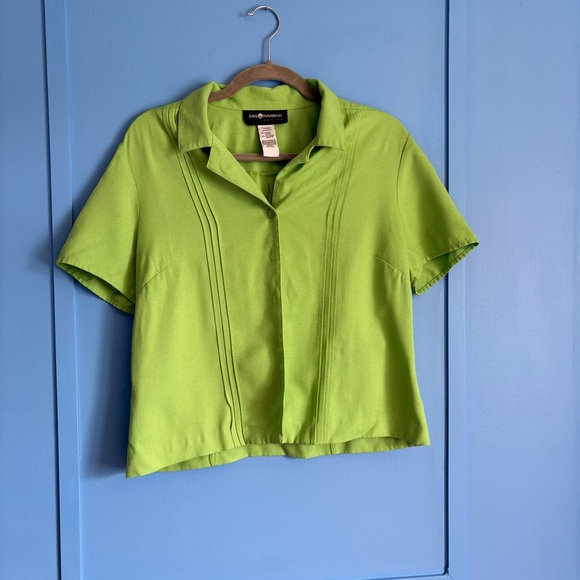 Sag Harbor Tops - Sag Harbor Bright Green Button-Up Women's Cropped Top - Small Petite